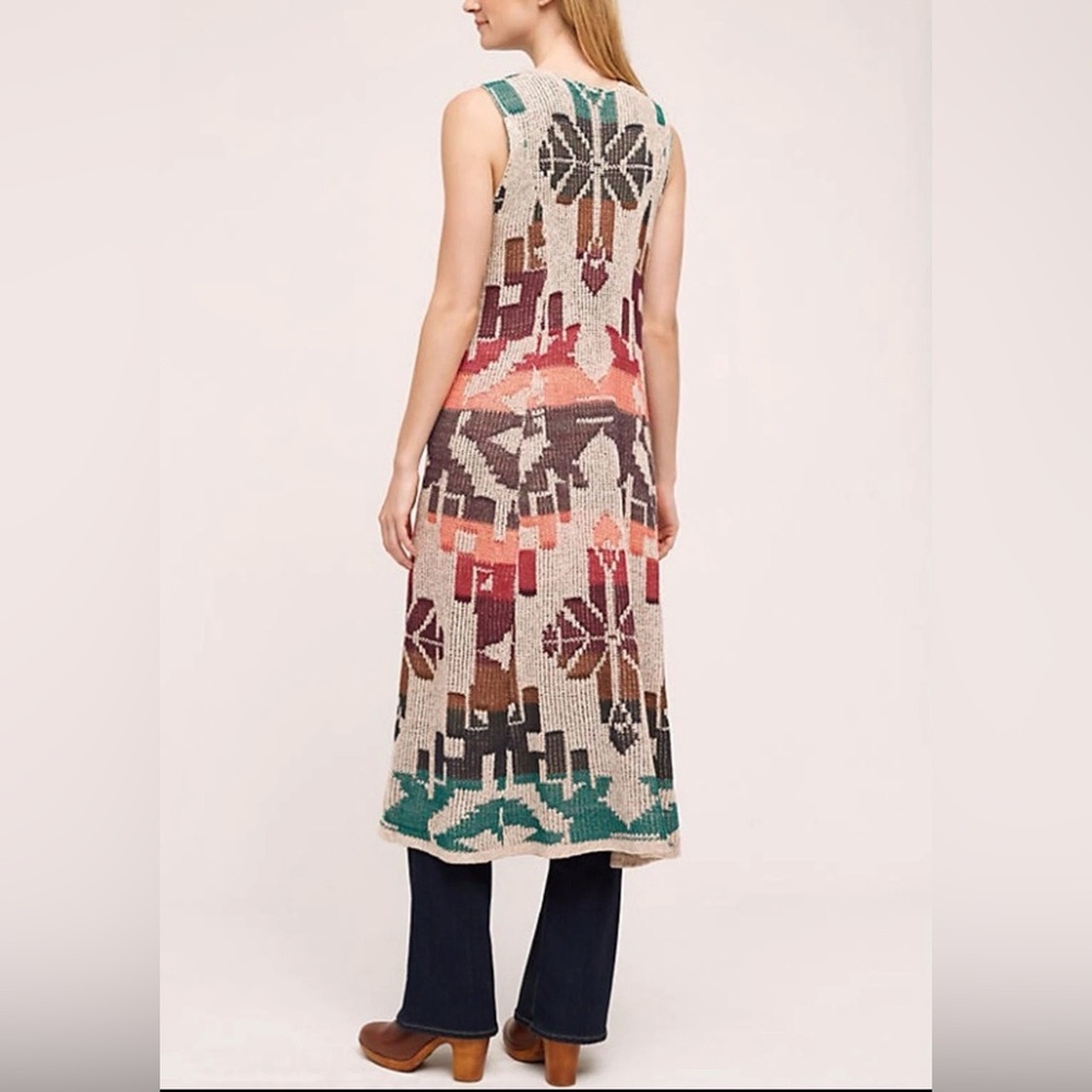 Cecilia Prado Open Front Long Sweater Vest Aztec Colorful Anthropologie Size M - Picture 2 of 12